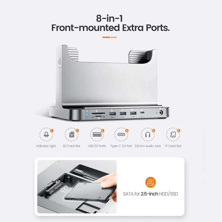 Vaydeer SZD011 For Mac Mini Desktop Computer Host Vertical Stand with Docking Station(Silver)