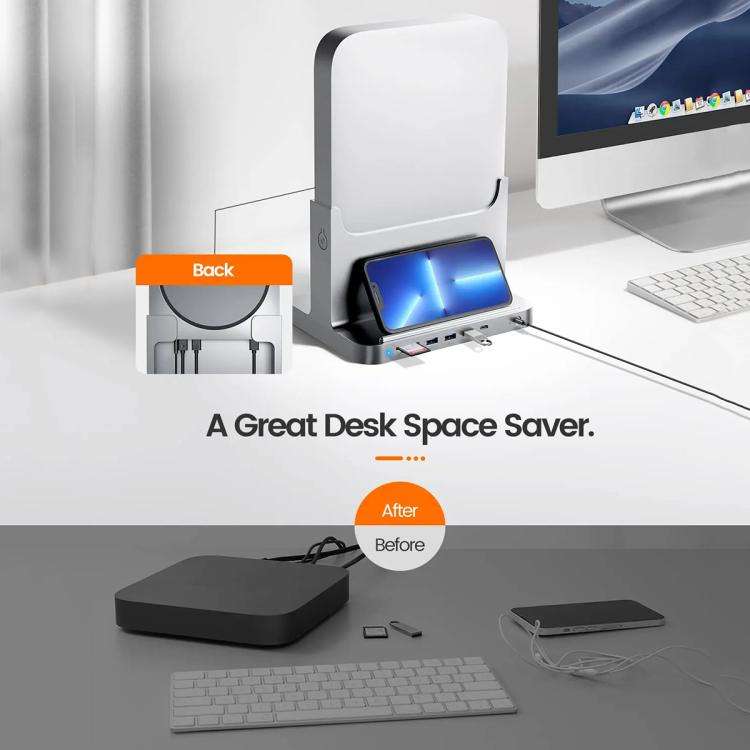 Vaydeer SZD011 For Mac Mini Desktop Computer Host Vertical Stand with Docking Station(Silver)