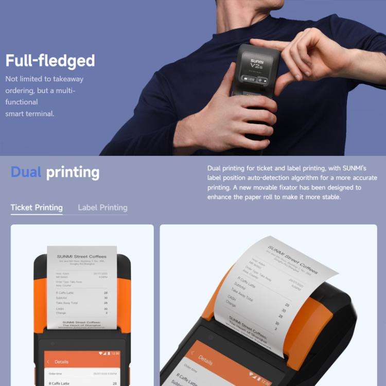 SUNMI V2s Scanning Label Printing Cash Register, Spec: NFC 2+16G(US Plug)