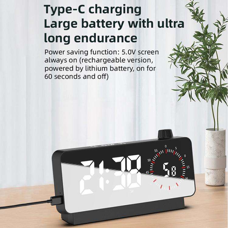 Multi-Functional LED Screen Mirror Charging Alarm Clock Reminder Visual Timer(White)