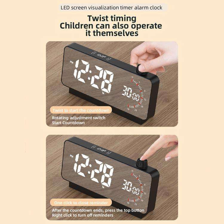 Multi-Functional LED Screen Mirror Charging Alarm Clock Reminder Visual Timer(Black)