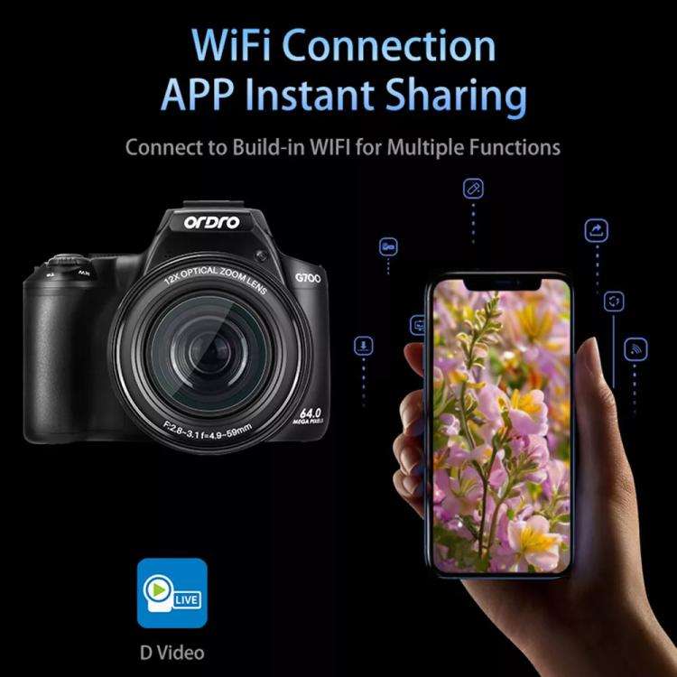 Ordro 4K Ultra HD Rotating Screen Optical Zoom Digital Camera