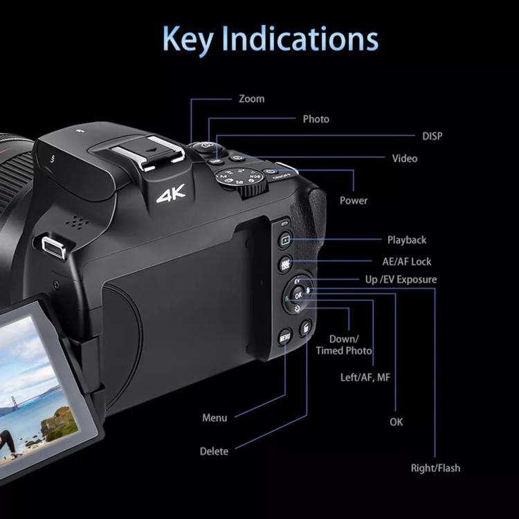 Ordro 4K Ultra HD Rotating Screen Optical Zoom Digital Camera