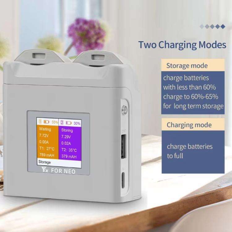 For DJI Neo Drone YX Color Screen Battery Charger Charge 2 Batteries(Gray)