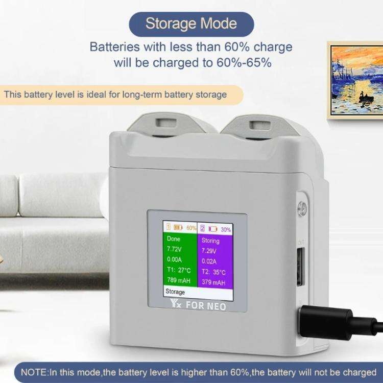 For DJI Neo Drone YX Color Screen Battery Charger Charge 2 Batteries(Gray)