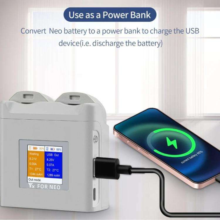 For DJI Neo Drone YX Color Screen Battery Charger Charge 2 Batteries(Gray)