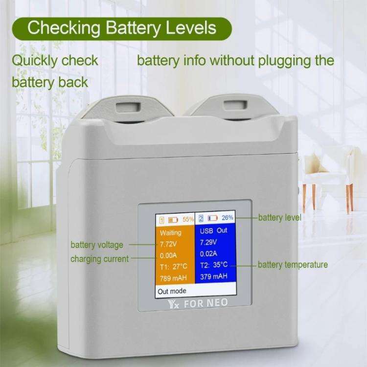 For DJI Neo Drone YX Color Screen Battery Charger Charge 2 Batteries(Gray)