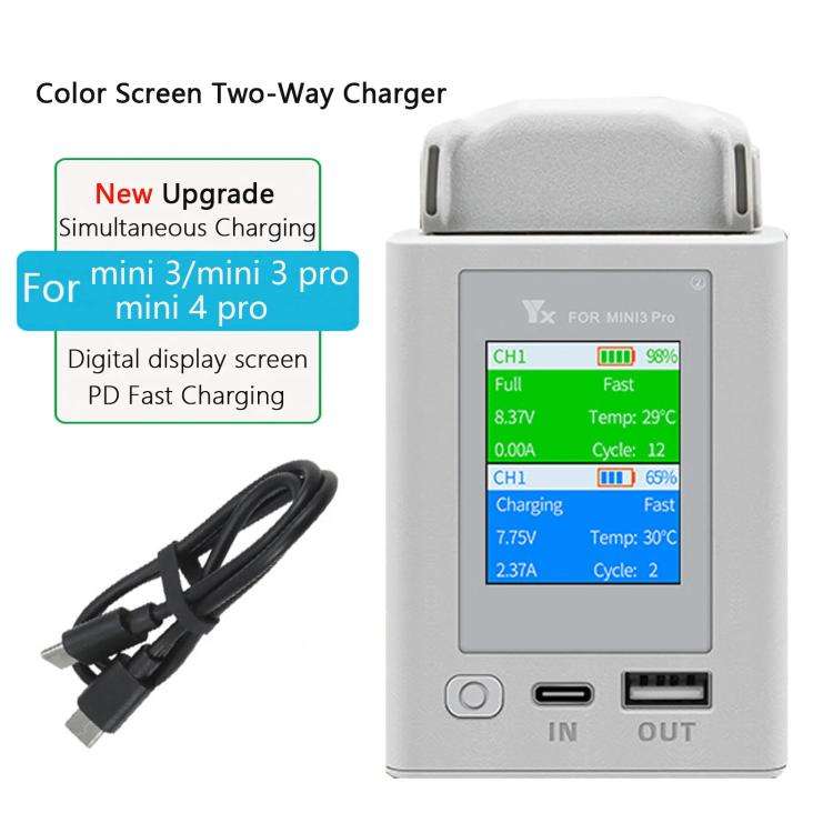 For DJI Mini 4 Pro / Mini 3 Pro / Mini 3 YX Color Screen Dual-way Charger Battery Manager With 65...