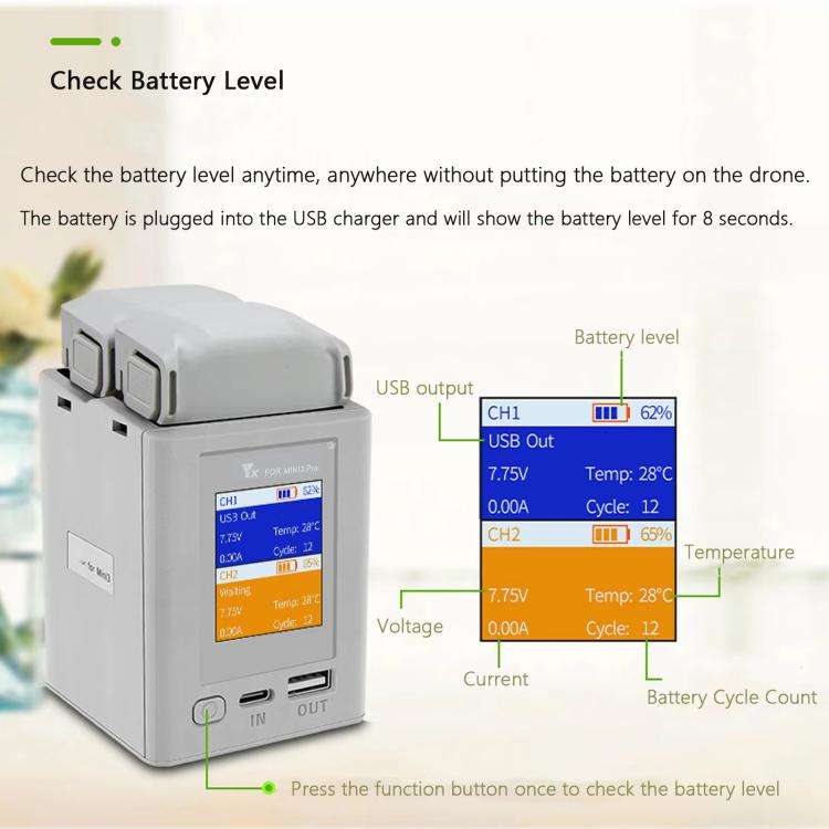 For DJI Mini 4 Pro / Mini 3 Pro / Mini 3 YX Color Screen Dual-way Charger Battery Manager With 65...