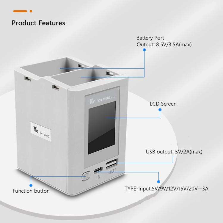 For DJI Mini 4 Pro / Mini 3 Pro / Mini 3 YX Color Screen Dual-way Charger Battery Manager With 65...