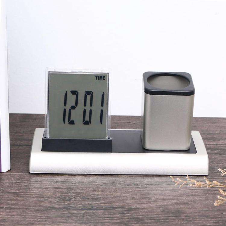 288A Multifunctional Colorful Calendar / Temperature Display LED Alarm Clock With Pen Holder(Silver)