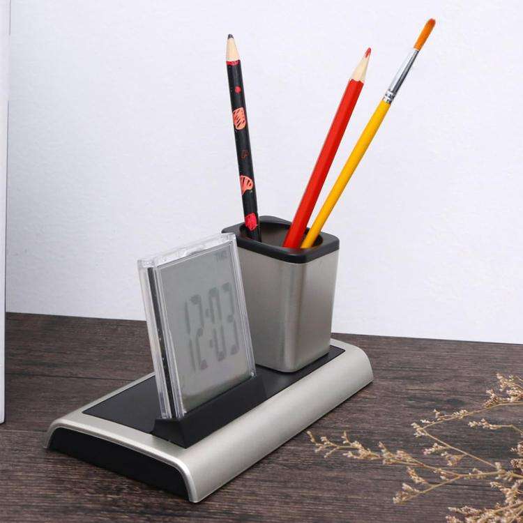 288A Multifunctional Colorful Calendar / Temperature Display LED Alarm Clock With Pen Holder(Silver)