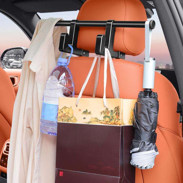Universal Car Seat Back Double Hooks Umbrella Clothing Storage Rack(Black)