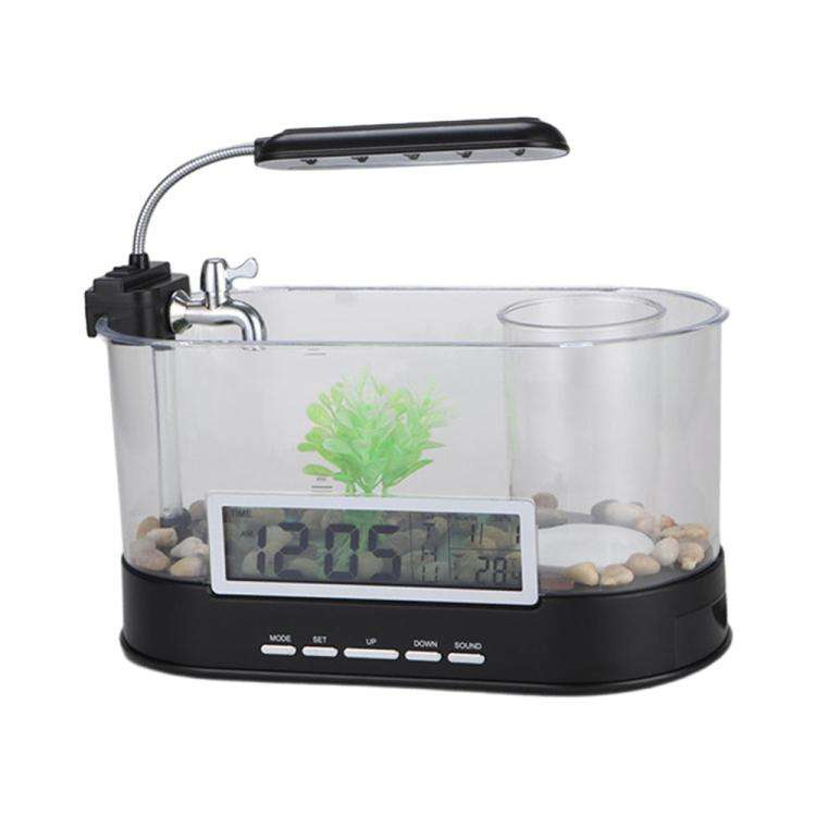 1.8L LED Light Desktop Water Flow Mini Fish Tank Home Turtle Tank Self-Circulating Aquarium(Black)