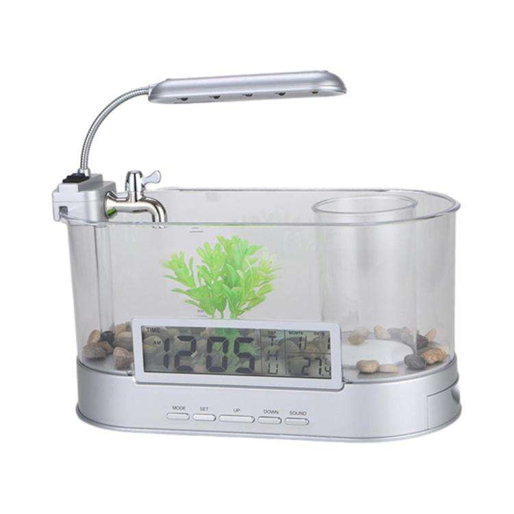 1.8L LED Light Desktop Water Flow Mini Fish Tank Home Turtle Tank Self-Circulating Aquarium(White)