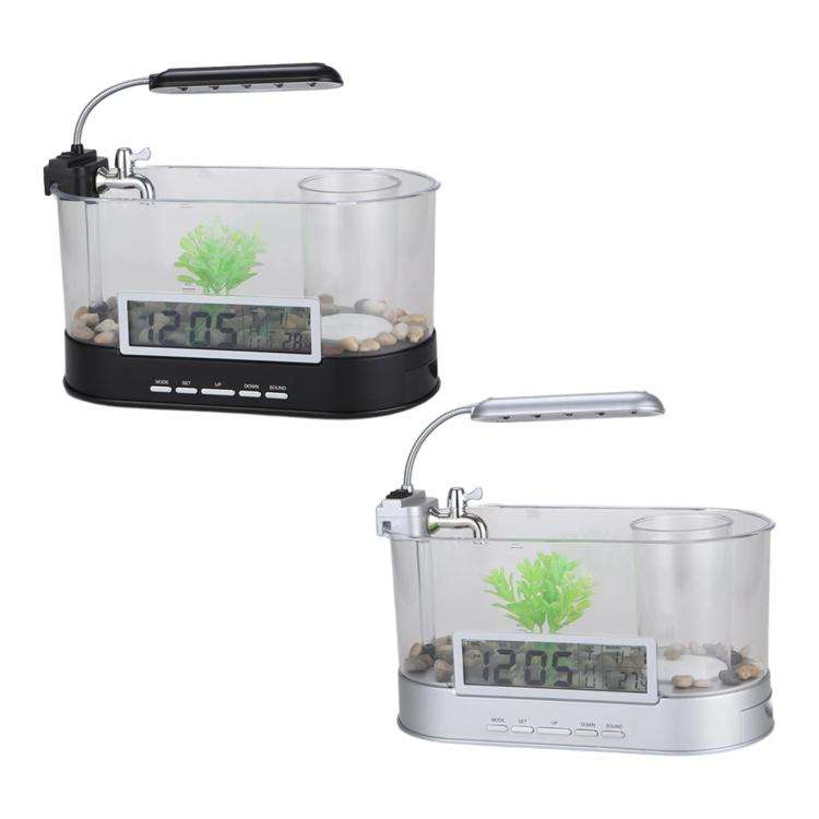 1.8L LED Light Desktop Water Flow Mini Fish Tank Home Turtle Tank Self-Circulating Aquarium(White)