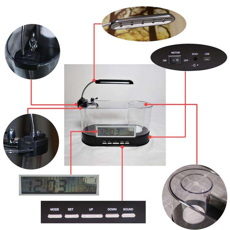 1.8L LED Light Desktop Water Flow Mini Fish Tank Home Turtle Tank Self-Circulating Aquarium(Black)