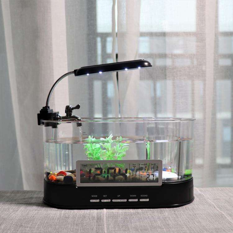 1.8L LED Light Desktop Water Flow Mini Fish Tank Home Turtle Tank Self-Circulating Aquarium(White)