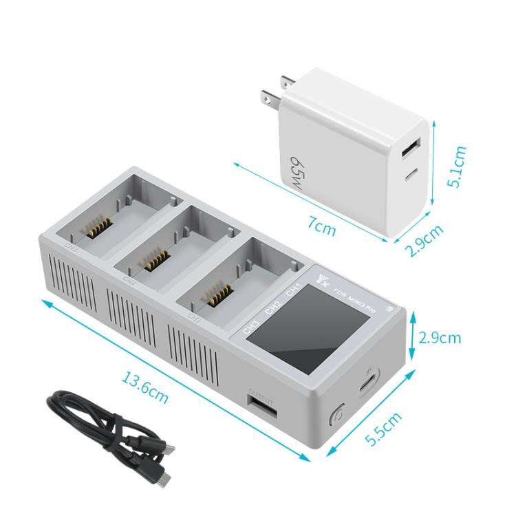 For DJI Mini 4 Pro / Mini 3 Pro / Mini 3 YX Color Screen 3-Way Charger Battery Manager With 65W E...