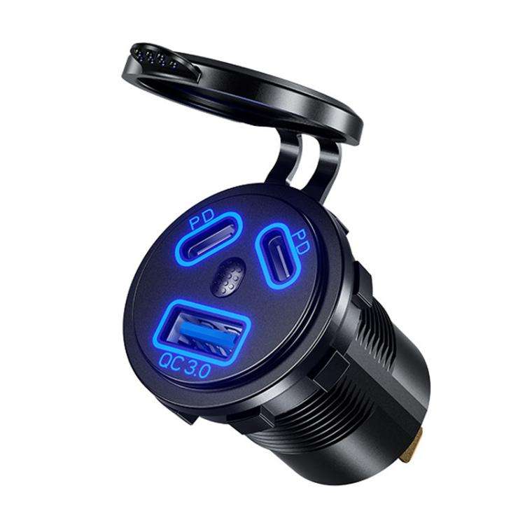 Kewig P22A 12-24V Vehicle Motorcycle Boat Modified Dual PD+QC3.0 3-Port Car Charger With Switch, ...