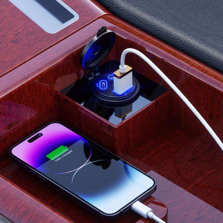 Kewig P22A 12-24V Vehicle Motorcycle Boat Modified Dual PD+QC3.0 3-Port Car Charger With Switch, ...