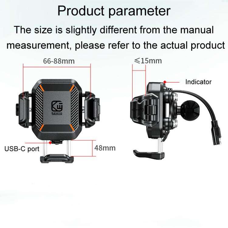 Kewig M33-A5 Outdoor Riding Shock Absorbing Anti-Theft 15W QI Wireless Charger Cell Phone Mountin...