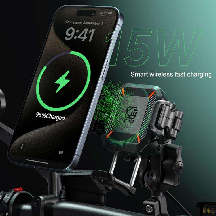 Kewig M33-A5 Outdoor Riding Shock Absorbing Anti-Theft 15W QI Wireless Charger Cell Phone Mountin...