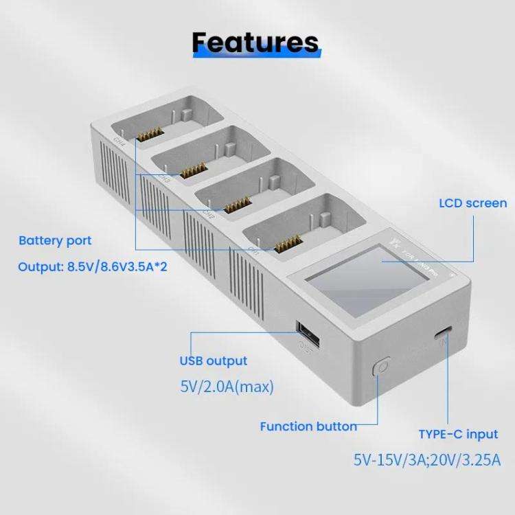 For DJI Mini 4 Pro / Mini 3 Pro / Mini 3 YX Four-Way Color Screen Charger Battery Manager(Light G...