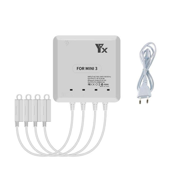 For DJI Mini 4 Pro / Mini 3 Pro / Mini 3 Drone YX 4-way Charger Battery Butler EU Plug