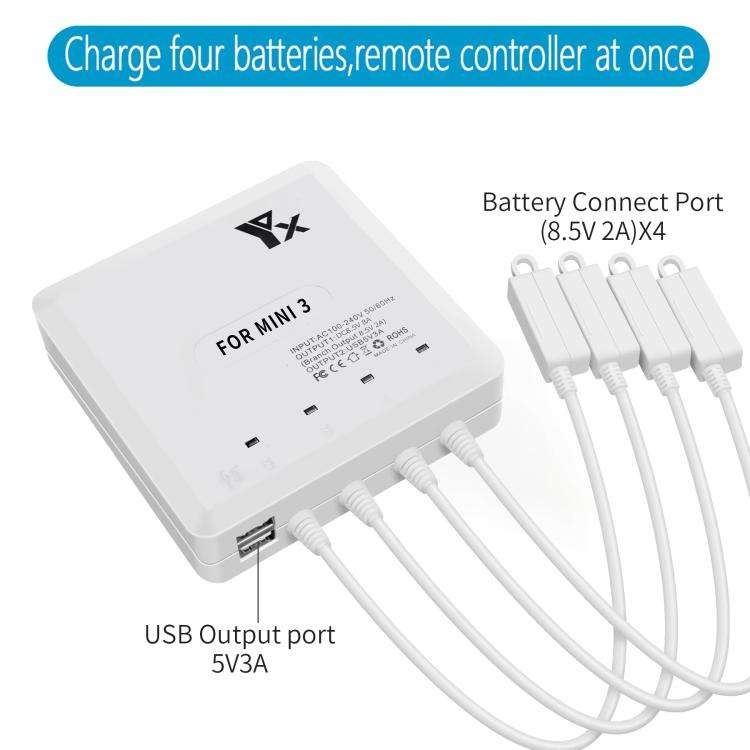 For DJI Mini 4 Pro / Mini 3 Pro / Mini 3 Drone YX 4-way Charger Battery Butler UK Plug