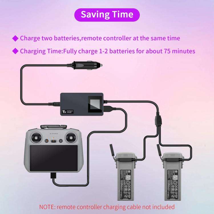 For DJI Air 3S /Air 3 YX Digital Display Car Charger Charge 2 Batteries At the Same Time(Black)
