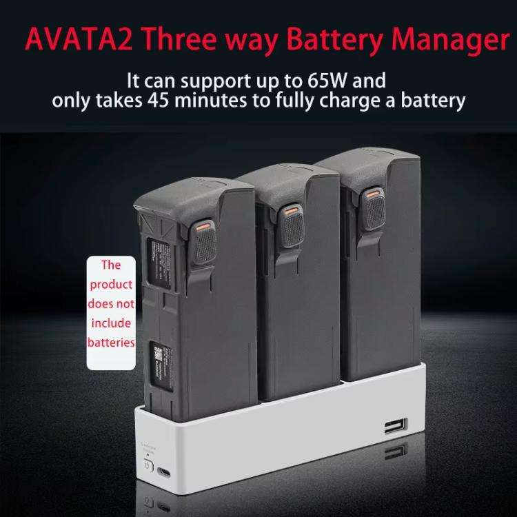 For DJI Avata 2 YX Charger 3-way Charging Butler Supports PD 65W(Silver Gray)
