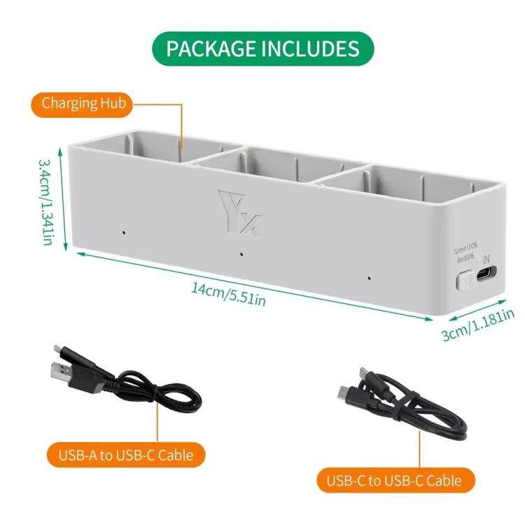 For DJI Avata 2 YX Charger 3-way Charging Butler Supports PD 65W(Silver Gray)