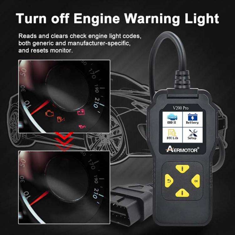 AERMOTOR V200PRO Car Troubleshooter Engine Inspection Scanner Readout Card ELM327 Battery Inspect...