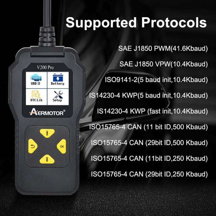AERMOTOR V200PRO Car Troubleshooter Engine Inspection Scanner Readout Card ELM327 Battery Inspect...