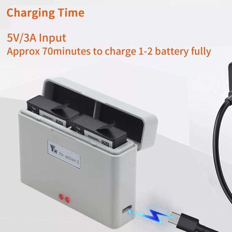 For DJI Action 3 / Action 4 Camera YX 2-Way Charger Battery Manager(Gray)
