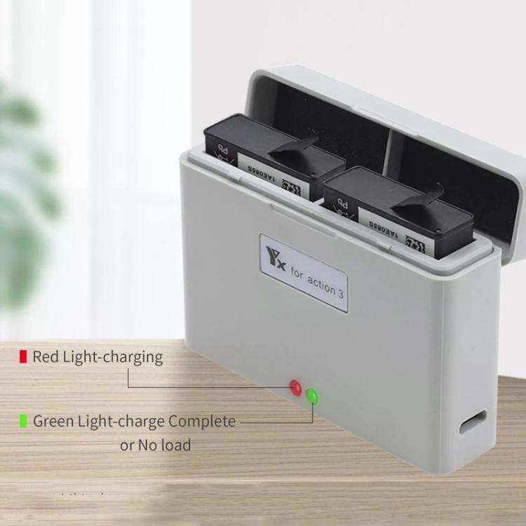 For DJI Action 3 / Action 4 Camera YX 2-Way Charger Battery Manager(Gray)