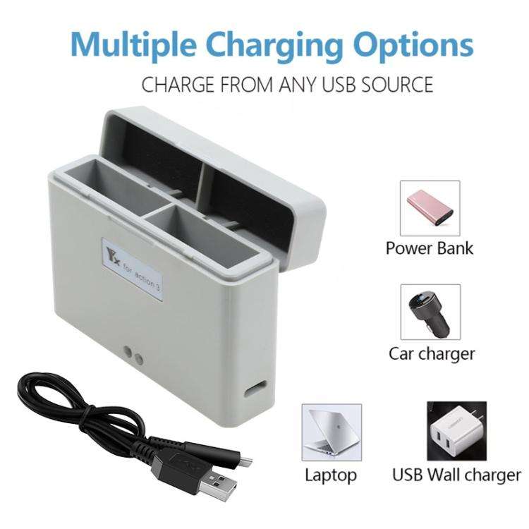 For DJI Action 3 / Action 4 Camera YX 2-Way Charger Battery Manager(Gray)