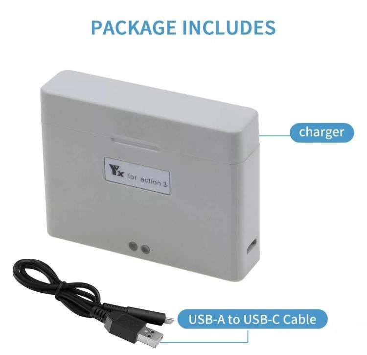 For DJI Action 3 / Action 4 Camera YX 2-Way Charger Battery Manager(Gray)
