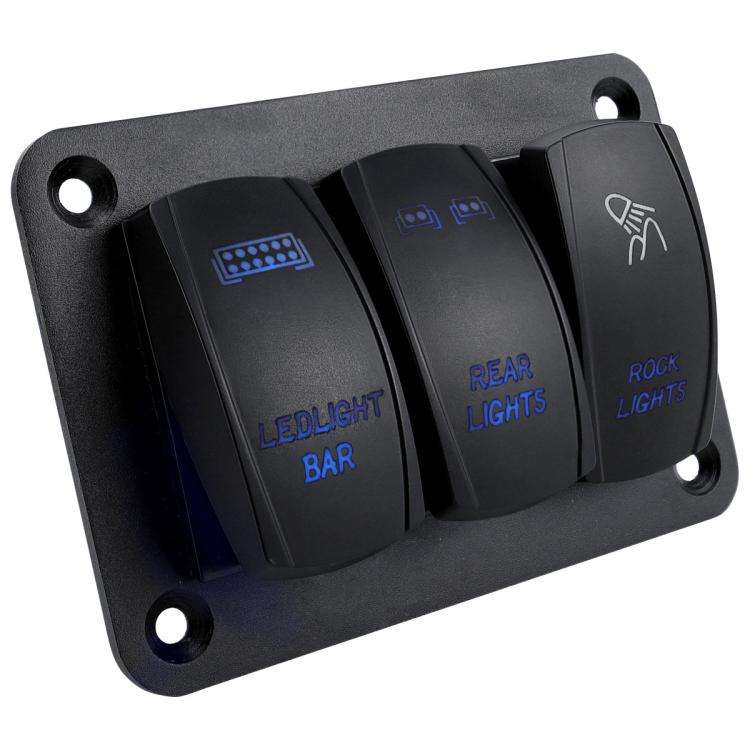 Blue Light Laser Engraved Panel Combination Switch For Car Boat, Specifications: 3-digit Panel