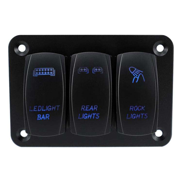 Blue Light Laser Engraved Panel Combination Switch For Car Boat, Specifications: 3-digit Panel