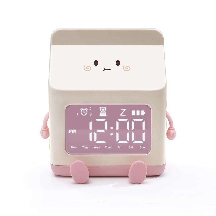 Cartoon Fun Milk Box LED Digital Display Countdown Alarm Clock(Pink)