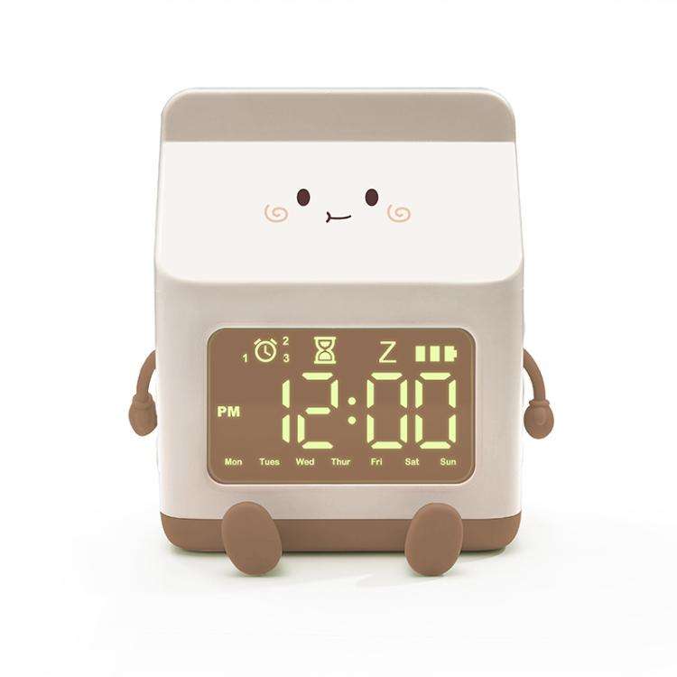 Cartoon Fun Milk Box LED Digital Display Countdown Alarm Clock(Brown)