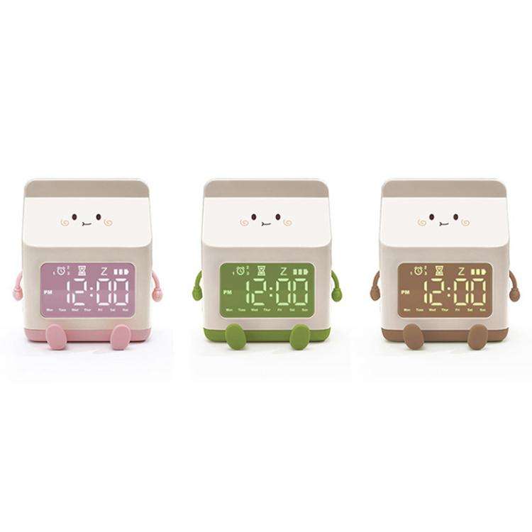 Cartoon Fun Milk Box LED Digital Display Countdown Alarm Clock(Brown)