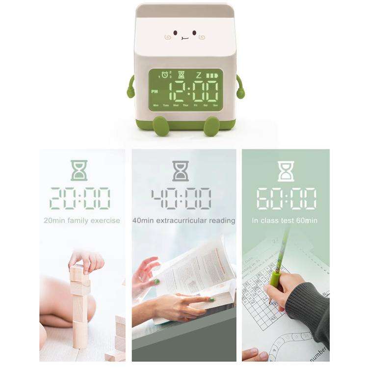 Cartoon Fun Milk Box LED Digital Display Countdown Alarm Clock(Brown)