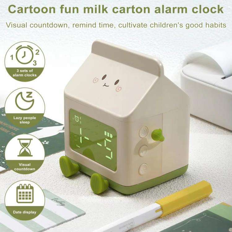 Cartoon Fun Milk Box LED Digital Display Countdown Alarm Clock(Brown)