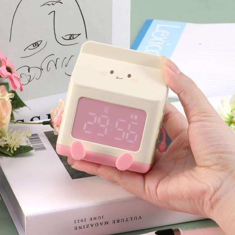 Cartoon Fun Milk Box LED Digital Display Countdown Alarm Clock(Brown)