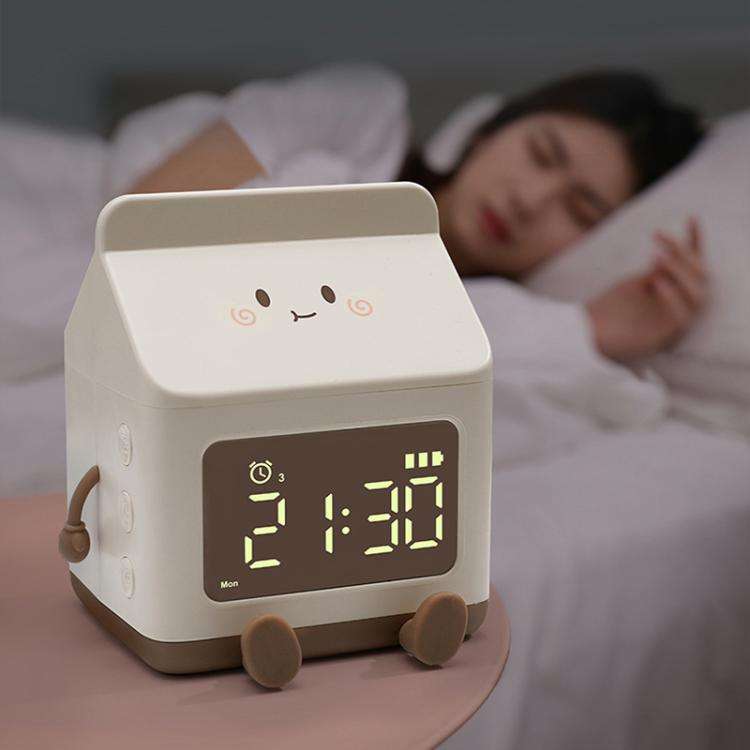 Cartoon Fun Milk Box LED Digital Display Countdown Alarm Clock(Brown)