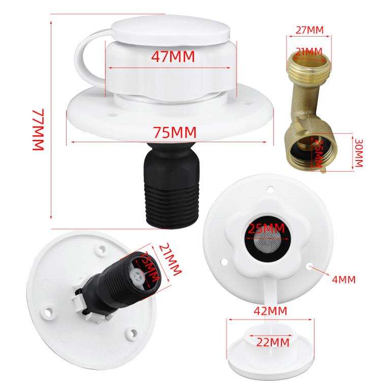 RV Ship Flange Threaded Leak-proof Water Inlet Connector Check Valve, Specifications: White 2