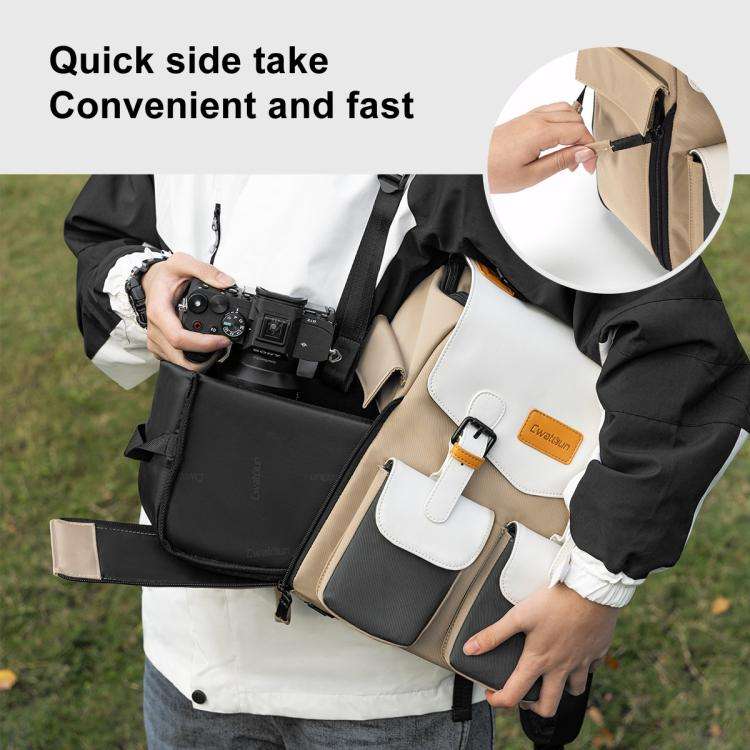 Cwatcun D171 Small Large Capacity DSLR Camera Storage Bag Casual Double Shoulder Load Reducing Br...